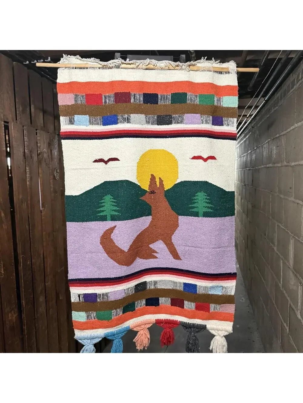 Vintage Oaxaca Mexico Hand Woven Tapestry Textile Rug Blanket Zapotec 30”x47”